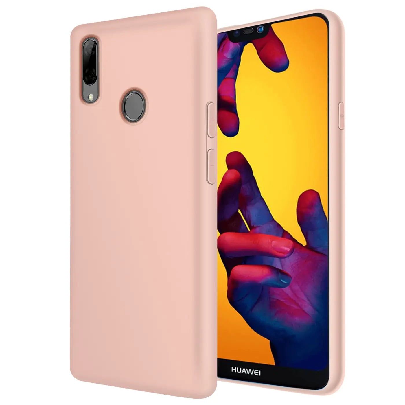 Rosa Silikonhülle für Huawei P20 Lite, Rückansicht, leicht schräg