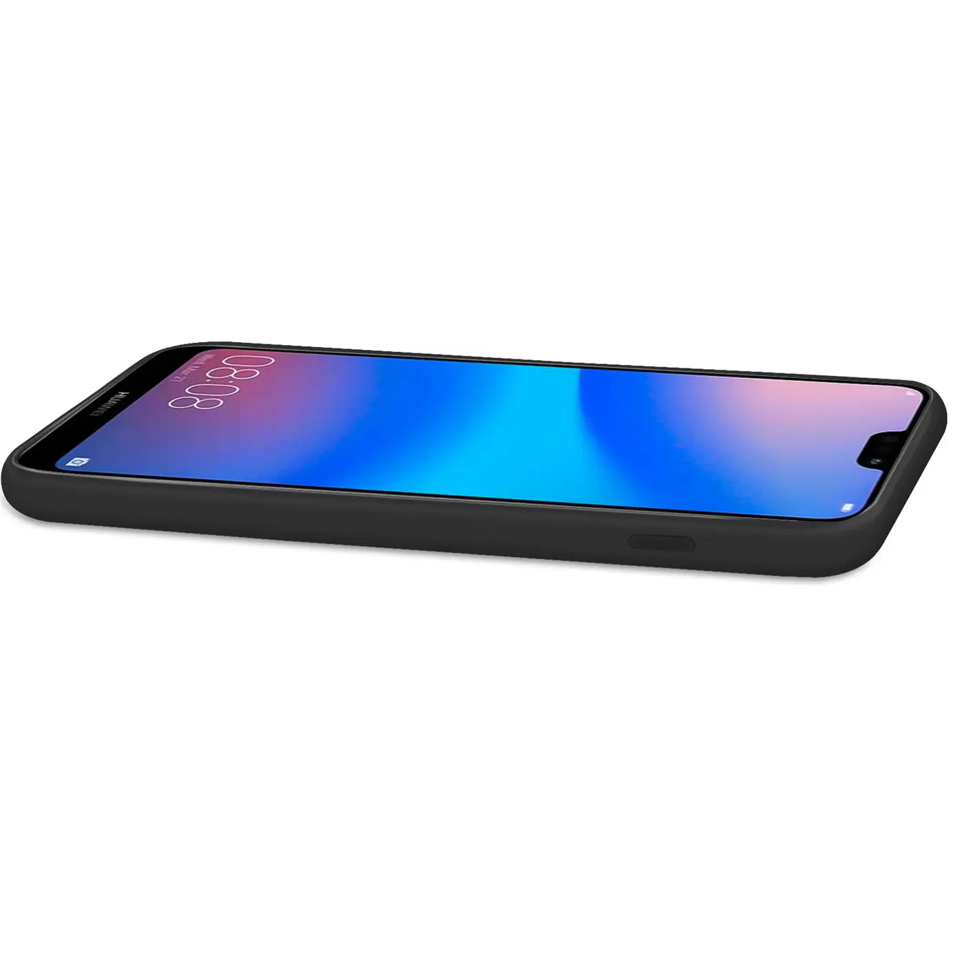 Schwarze Silikonhülle mit Mikrofaser-Innenfutter für Huawei P20 Lite, Seitenansicht.