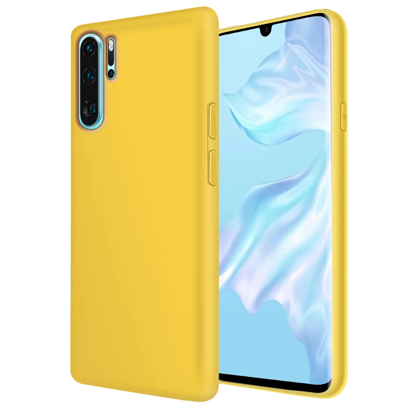Gelbe Silikonhülle mit Mikrofaser-Innenfutter für Huawei P30 Pro, Seitenansicht