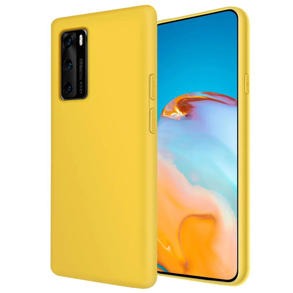Gelbe Silikonhülle mit Mikrofaser-Innenfutter für Huawei P40, Seitenansicht