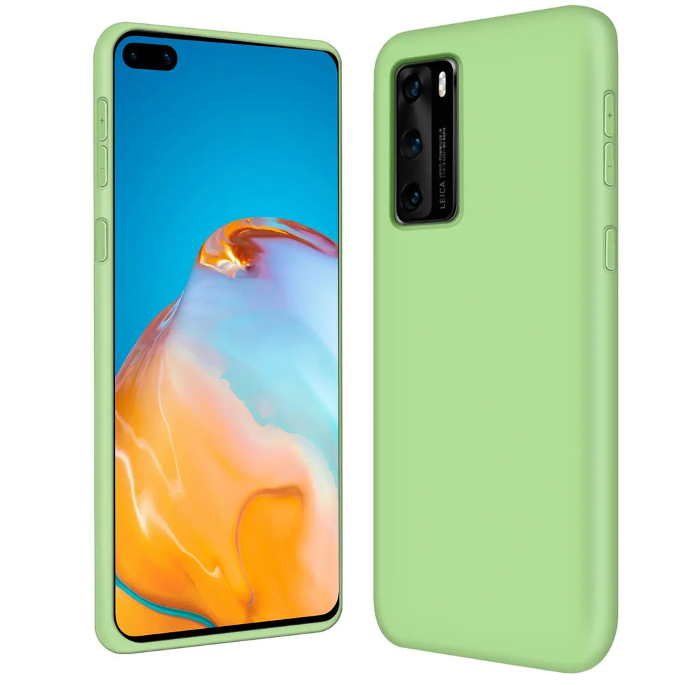 Hellgrüne Silikonhülle, Vorder- und Rückansicht, Huawei P40.