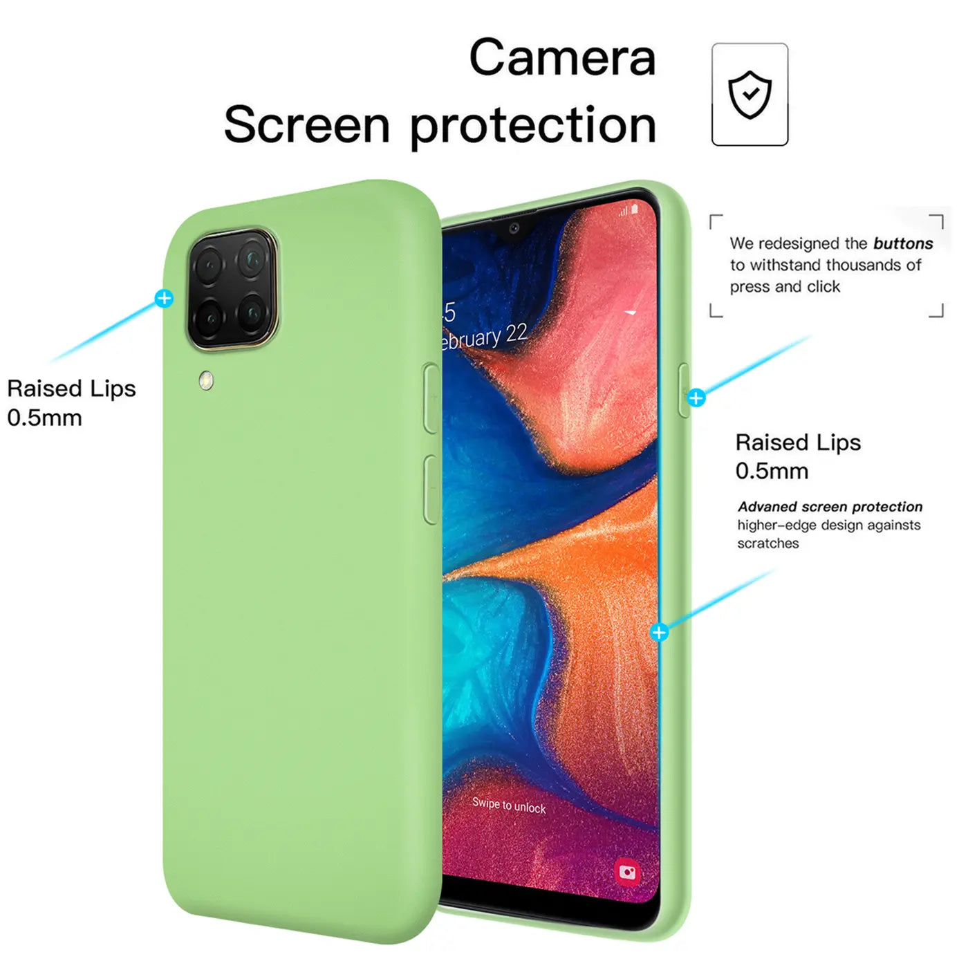 Grüne Silikonhülle für Huawei P40 Lite, Rückseite und Vorderseite sichtbar, Nahaufnahme