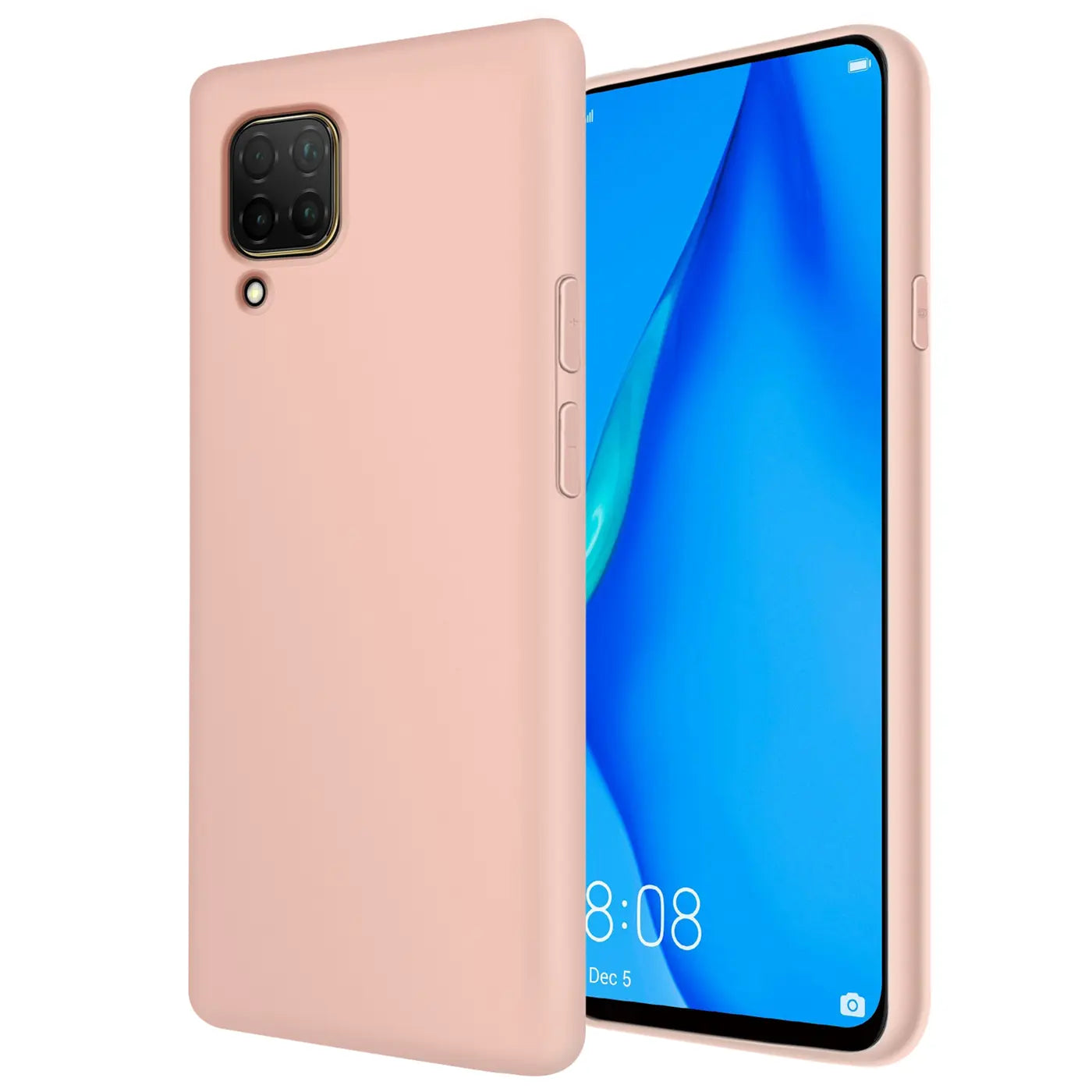 Rosa Silikonhülle für Huawei P40 Lite, von vorne/seitlich gezeigt.