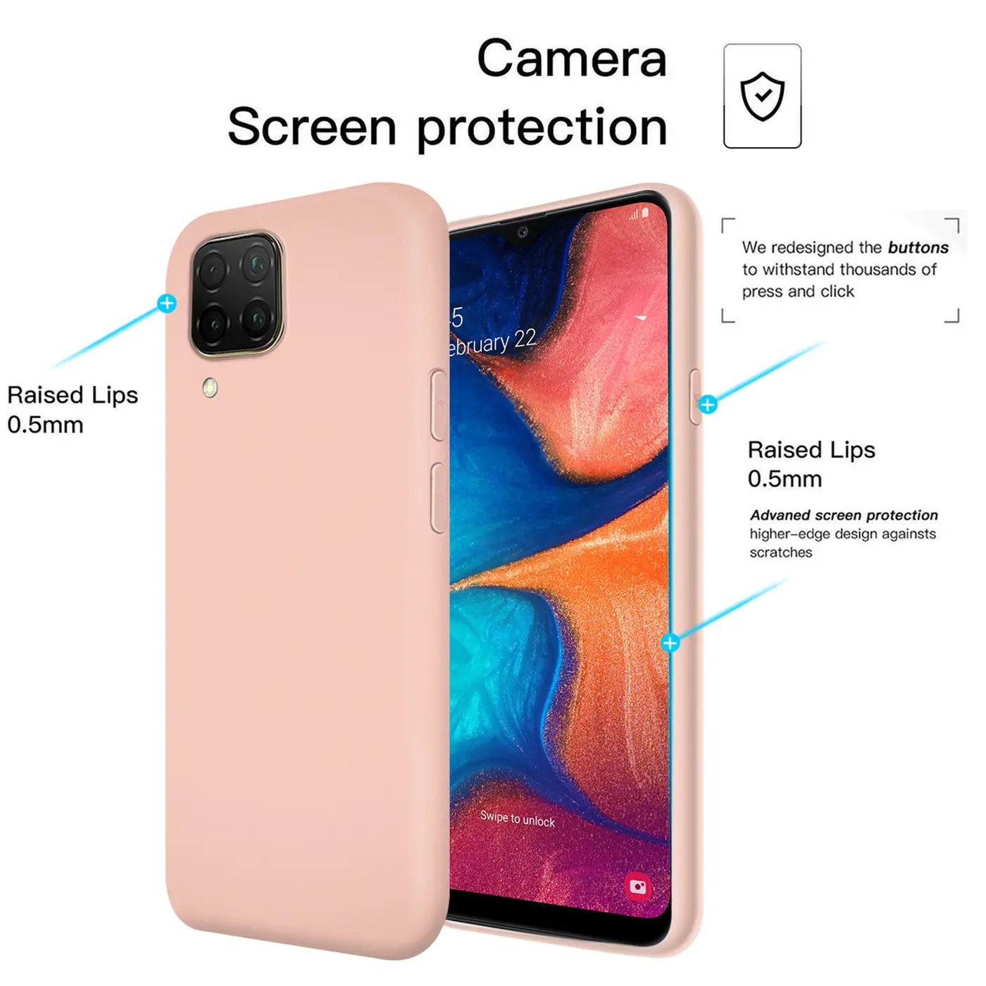 Rosa Silikonhülle für Huawei P40 Lite, von vorne/seitlich, mit Mikrofaser-Innenfutter.