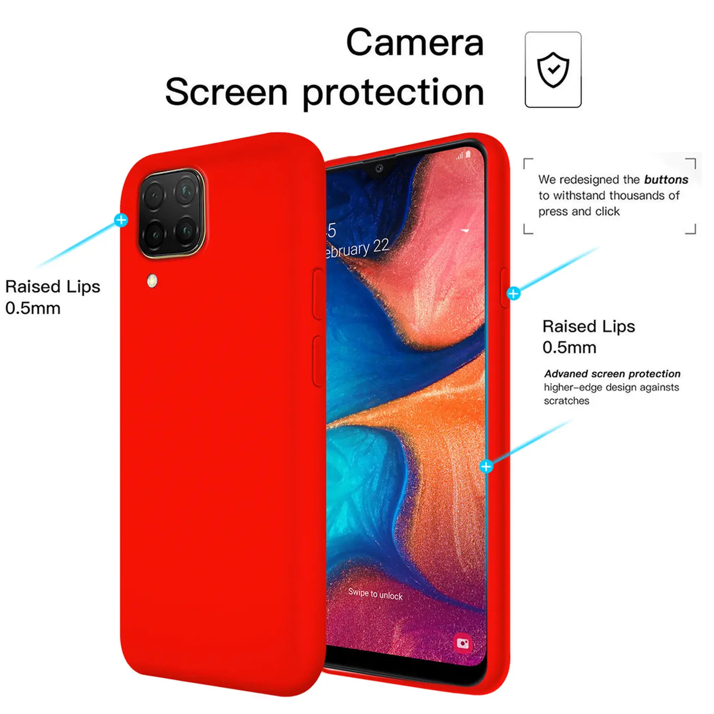 Rote Silikonhülle für Huawei P40 Lite, von vorne und Seite gezeigt, mit Mikrofaser-Innenfutter.