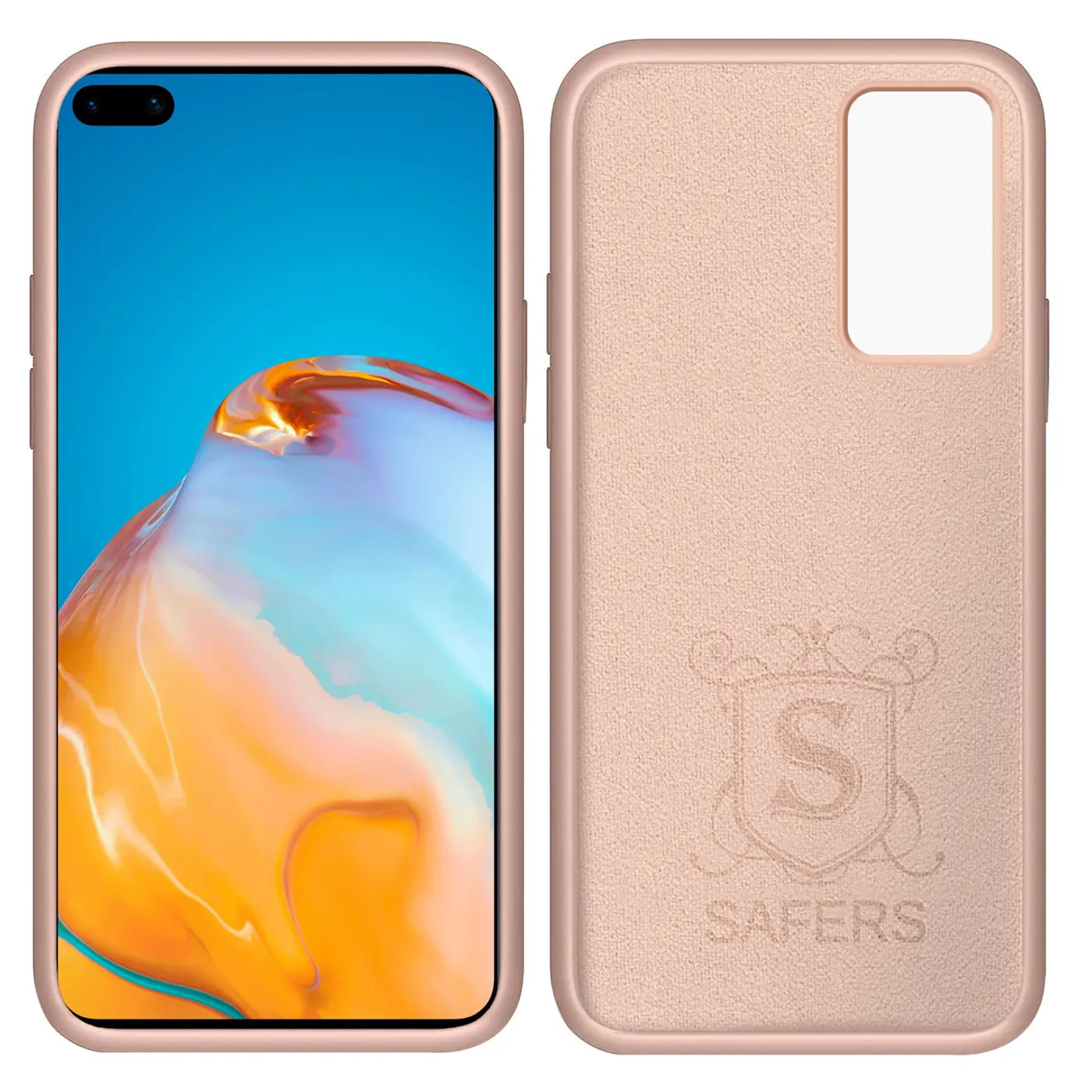 Rosa Silikonhülle, Vorder- und Rückansicht, für Huawei P40 Pro.