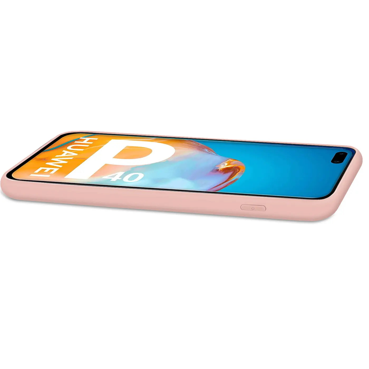 Rosa Silikonhülle mit Mikrofaser-Innenfutter für Huawei P40 Pro, Seitenansicht.
