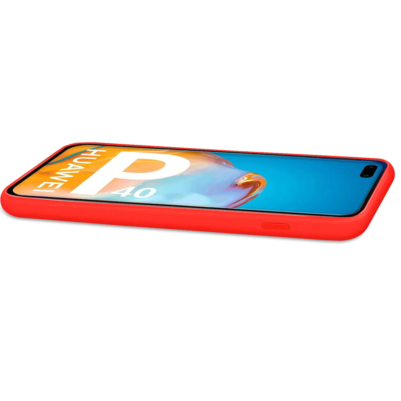 Rote Silikonhülle mit Mikrofaser-Innenfutter für Huawei P40 Pro, Seitenansicht.