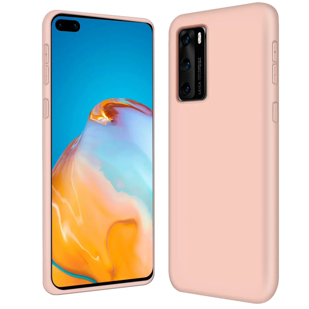 Rosa Silikonhülle für Huawei P40, Mikrofaser, Vorder- und Rückansicht