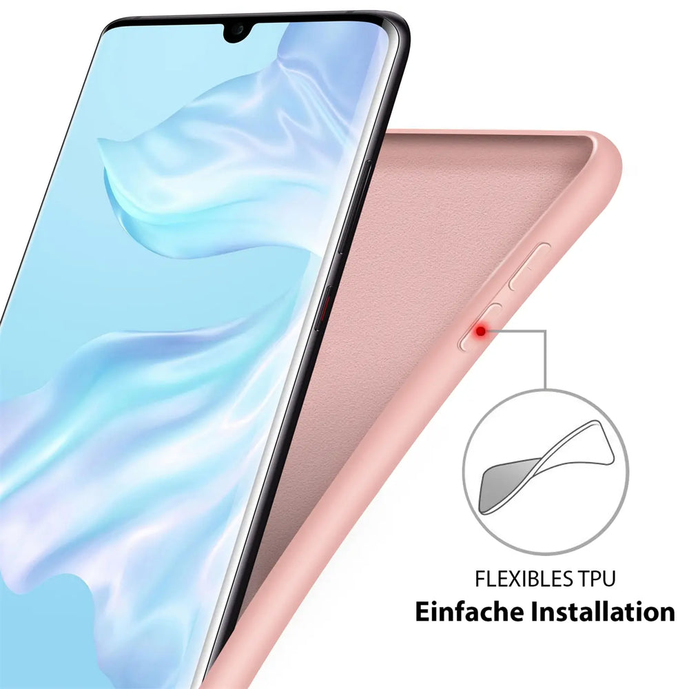 Rosa Silikonhülle für Huawei P40, von der Seite, mit Mikrofaser-Innenfutter.