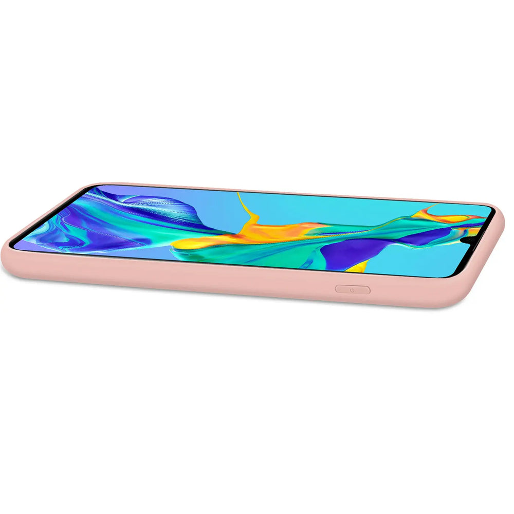 Rosa Silikonhülle mit Mikrofaser-Innenfutter für Huawei P40, Seitenansicht.