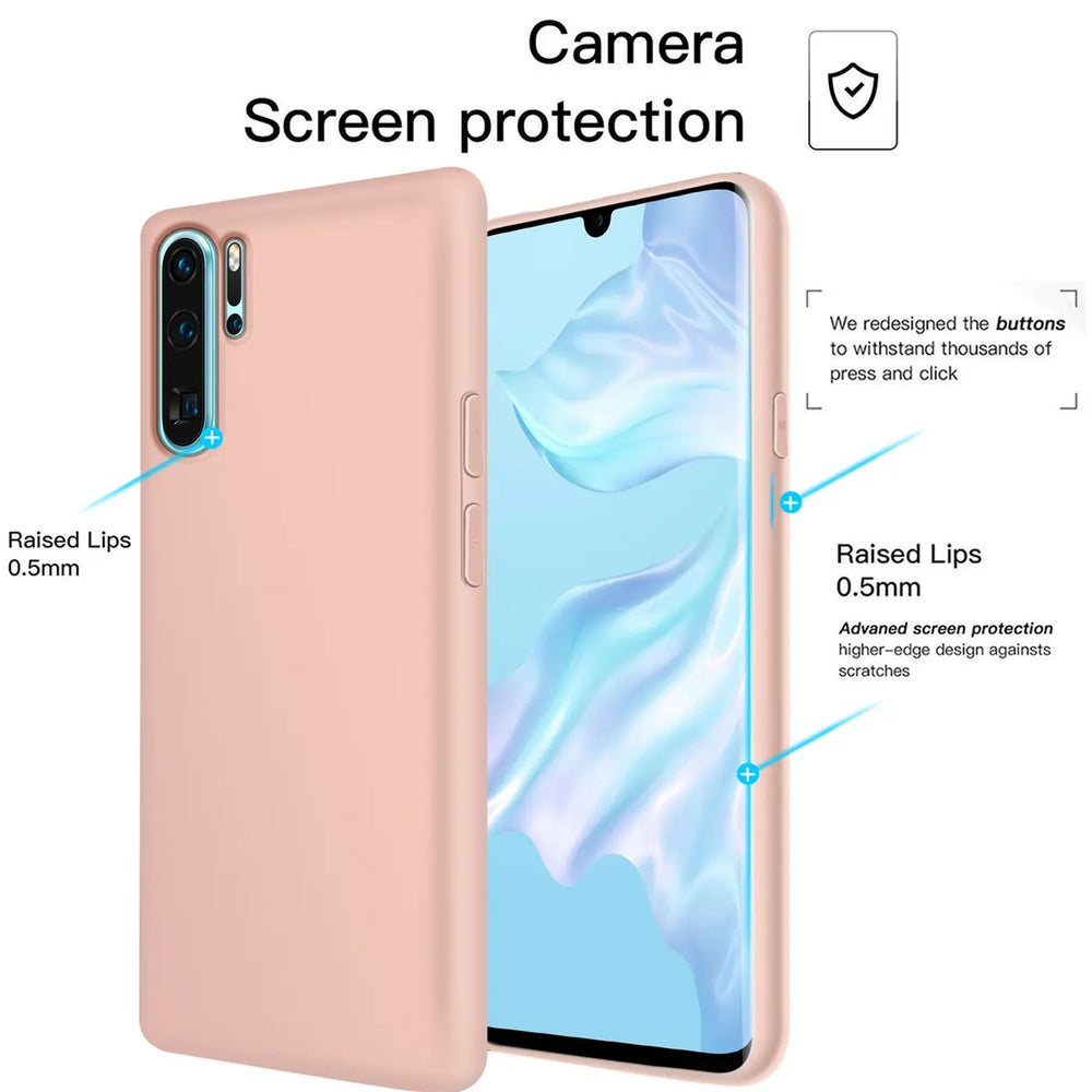 Rosa Silikonhülle für Huawei P40, von vorne/seitlich.