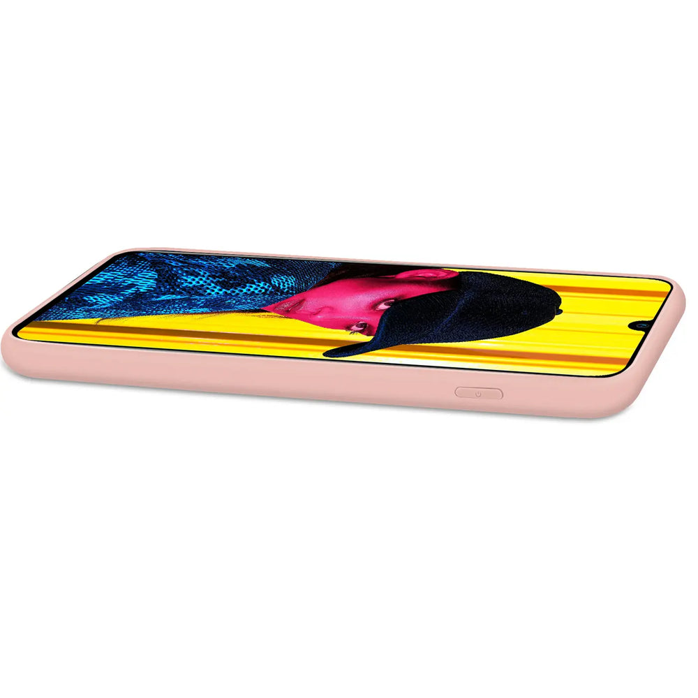 Rosa Silikonhülle mit Mikrofaser-Innenfutter für Huawei P Smart 2019, Seitenansicht.