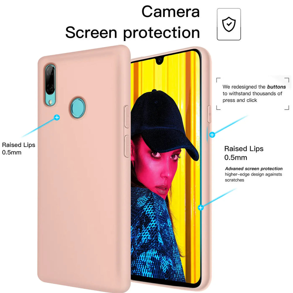 Rosa Silikonhülle für Huawei P Smart 2019, Vorderansicht mit Smartphone.