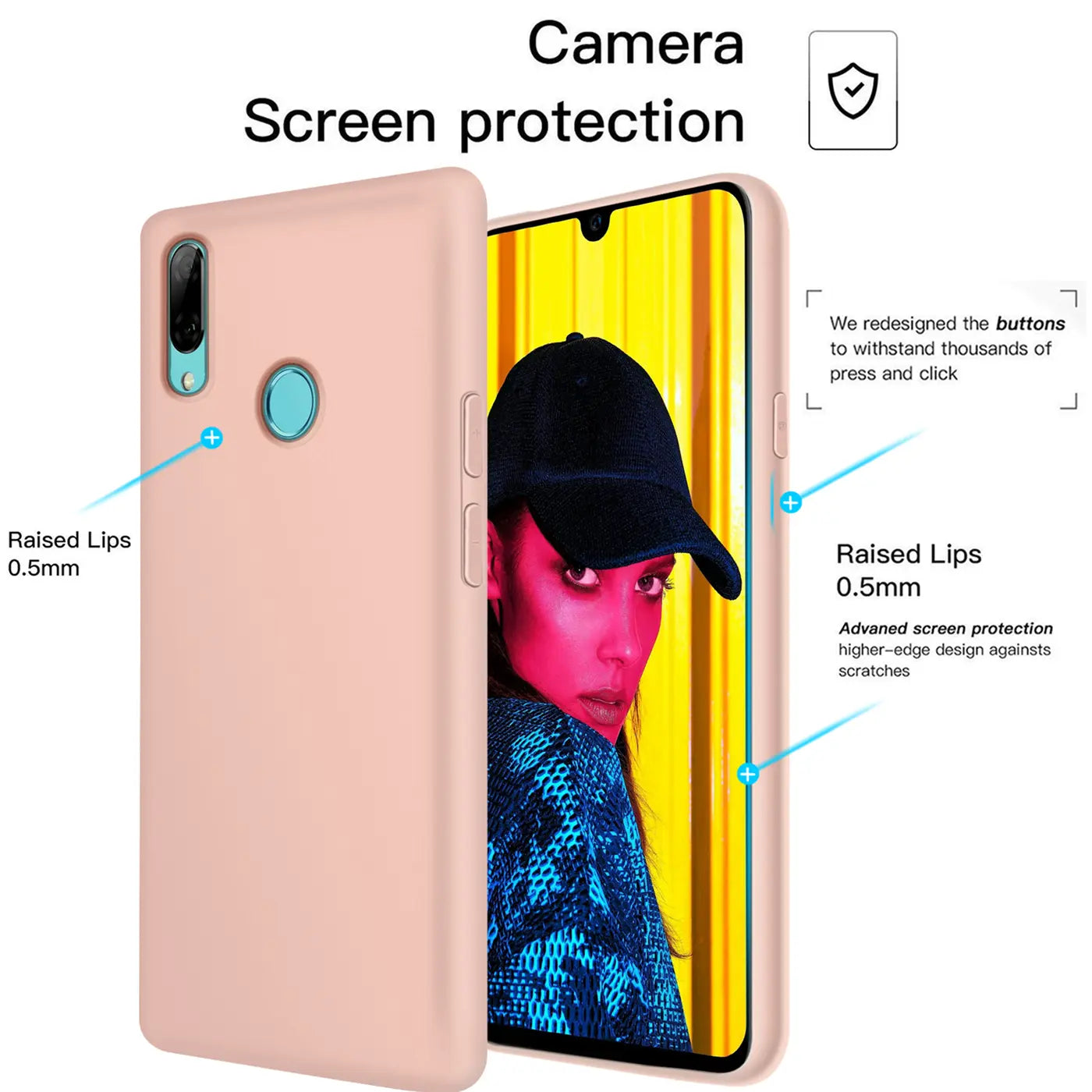 Rosa Silikonhülle für Huawei P Smart 2019, Vorderansicht mit Smartphone.