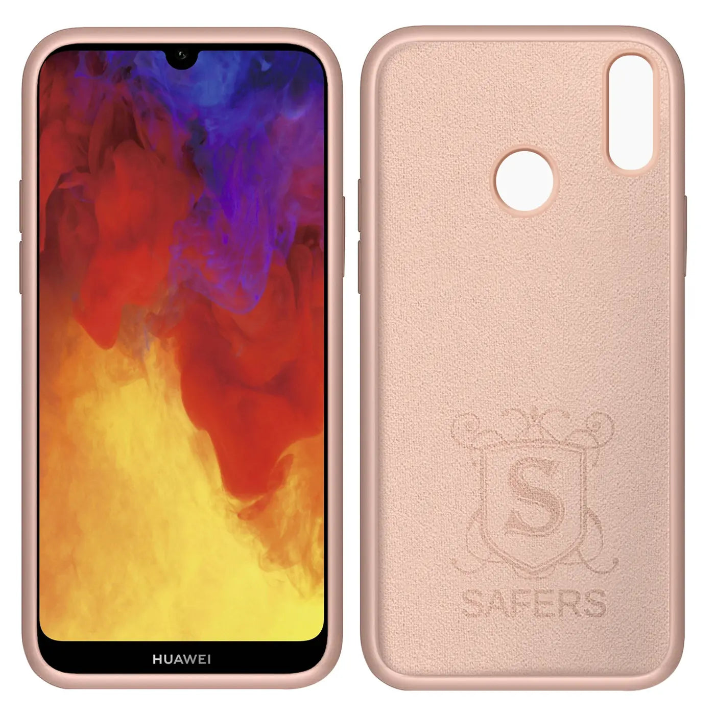 Rosa Silikonhülle für Huawei Y7 2019, Vorder- und Rückansicht