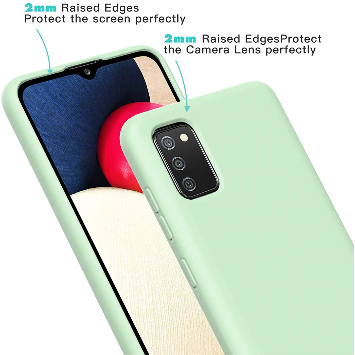 Hellgrüne Silikonhülle auf Samsung Galaxy A03s, Seitenansicht.