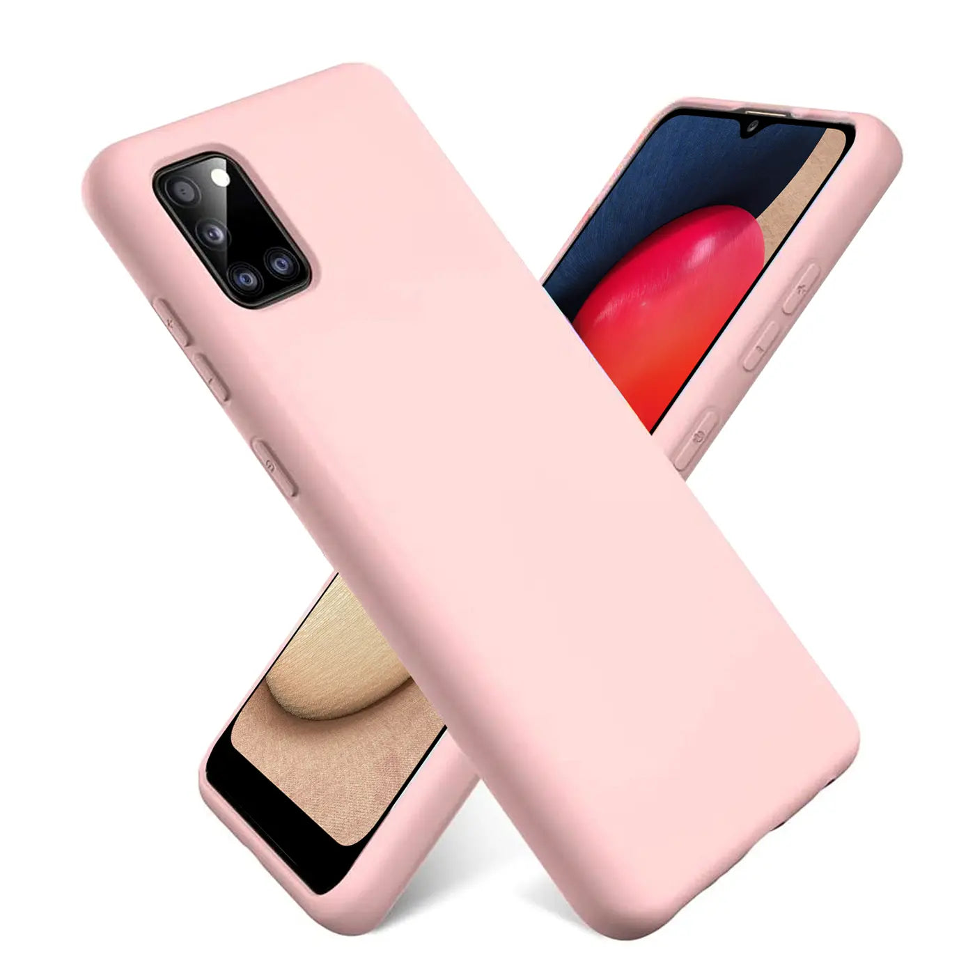 Rosa Silikonhülle mit Mikrofaser-Innenfutter für Samsung Galaxy A03s, von vorne schräg