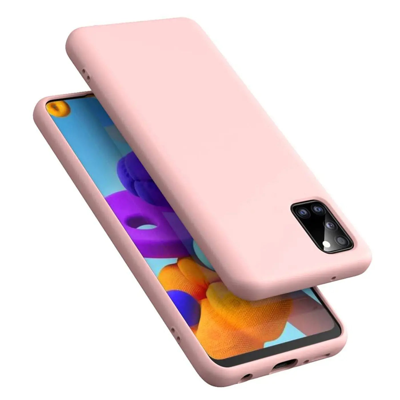 Rosa Silikonhülle mit Mikrofaser-Innenfutter, schützt Samsung Galaxy A03s.