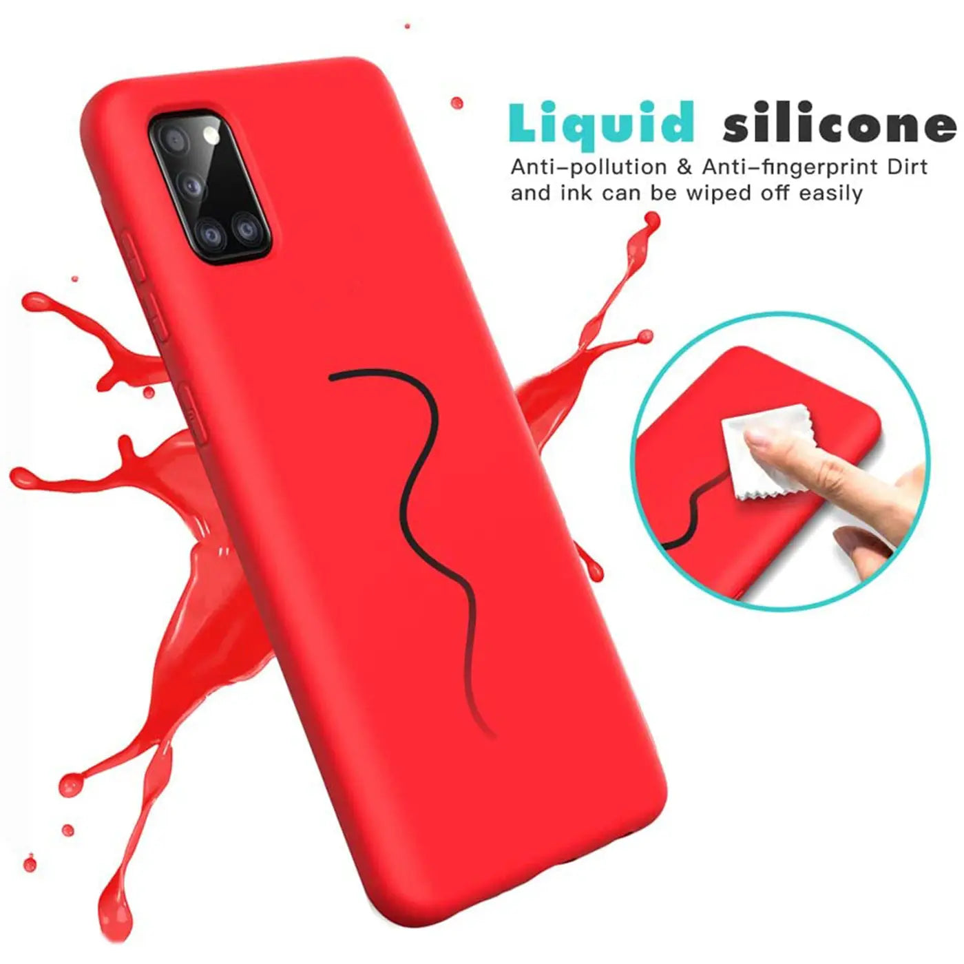 Rote Silikonhülle für Samsung Galaxy A03s, Nahaufnahme, von oben links