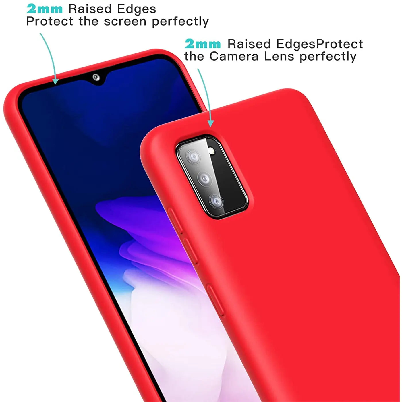 Rote Silikonhülle mit Mikrofaser-Innenfutter für Samsung Galaxy A03s, Seitenansicht.