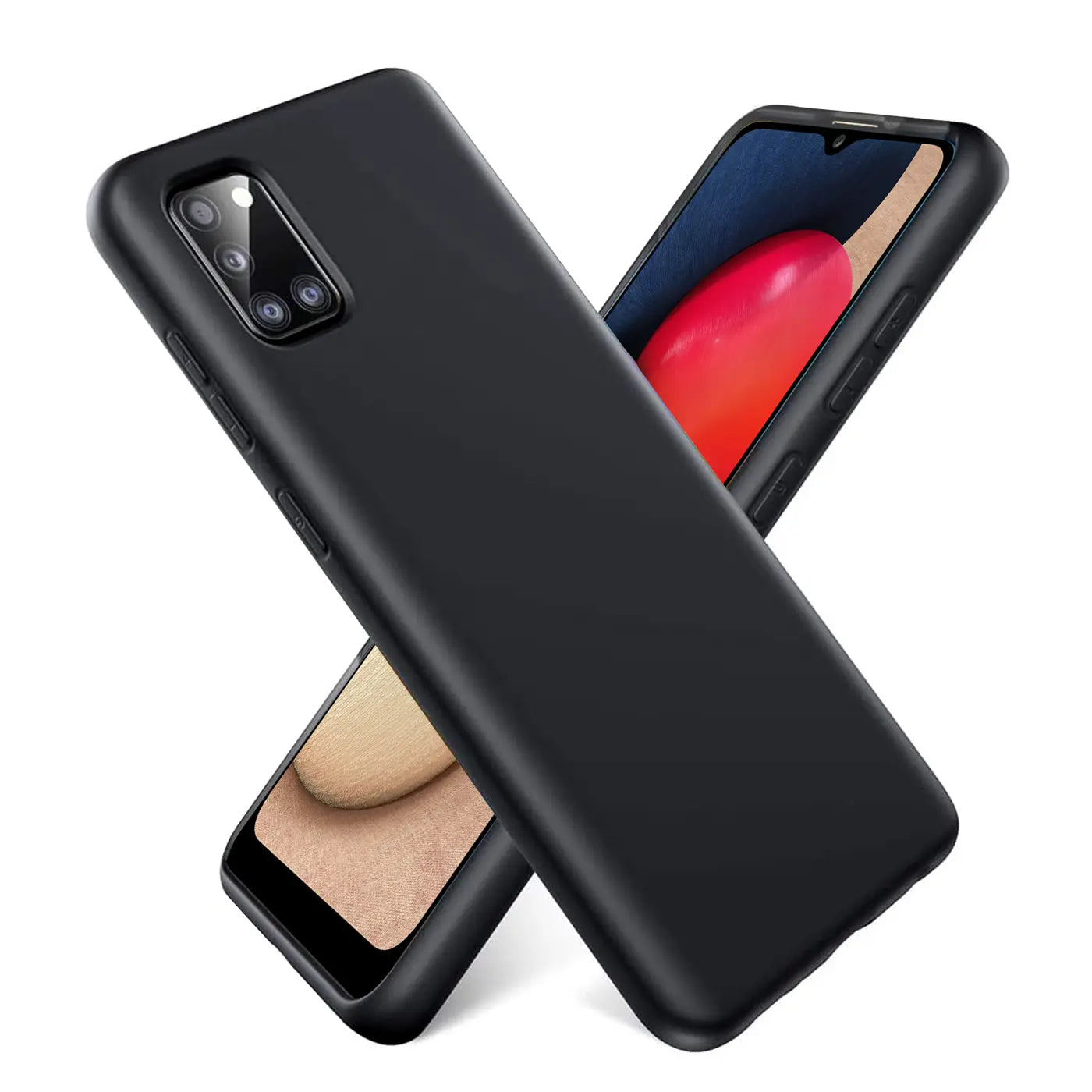 Schwarze Silikonhülle mit Mikrofaser-Innenfutter, seitliche Ansicht, zeigt Samsung Galaxy A03s.