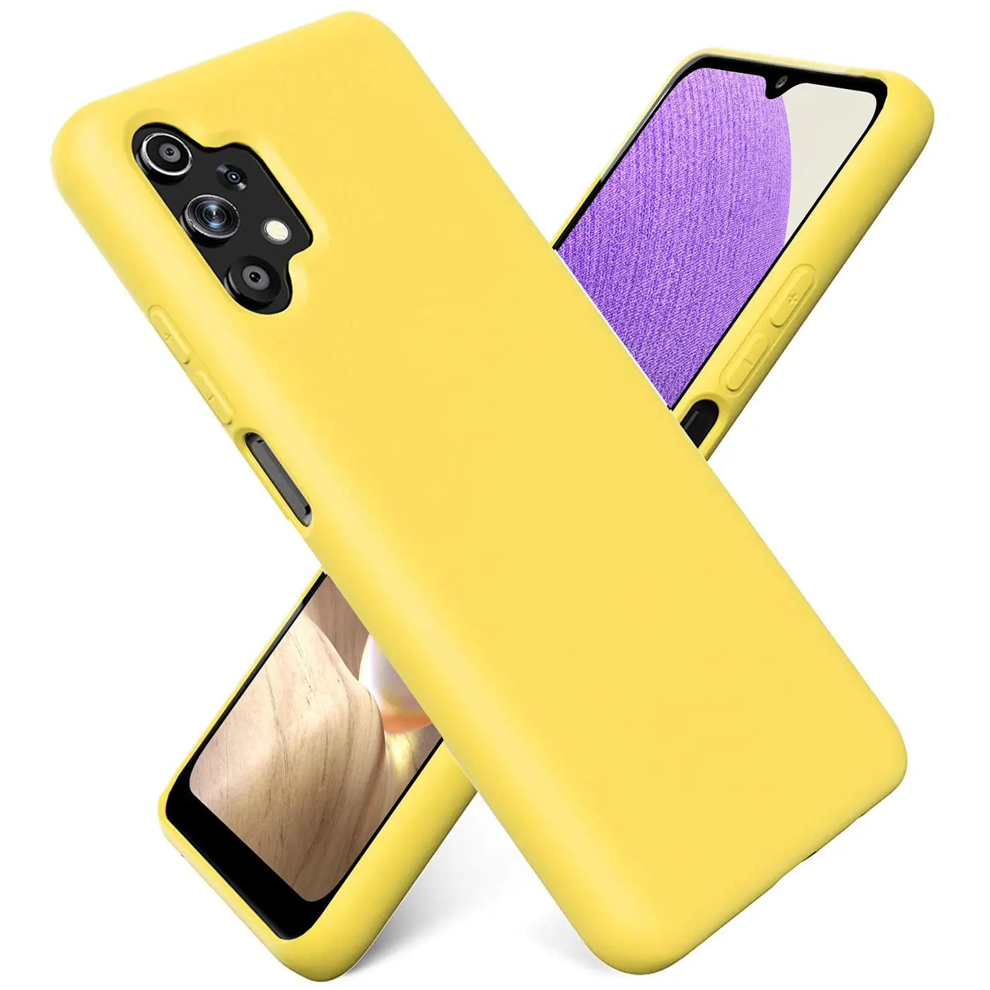 Gelbe Silikonhülle für Samsung Galaxy A13 4G, von vorne/oben, mit Mikrofaser-Innenfutter.