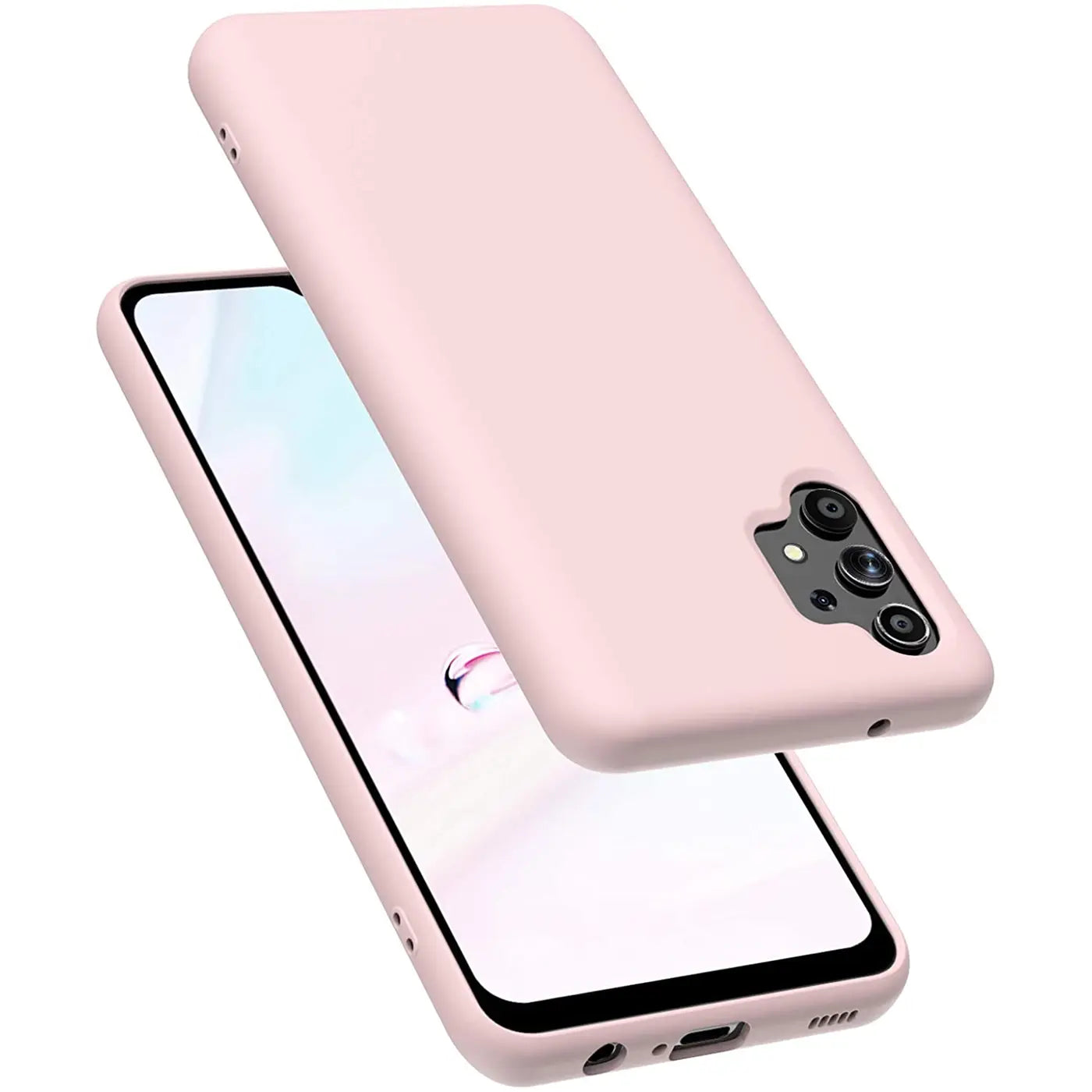 Rosa Silikonhülle für Samsung Galaxy A13 4G, von schräg oben, mit Mikrofaser-Innenfutter.