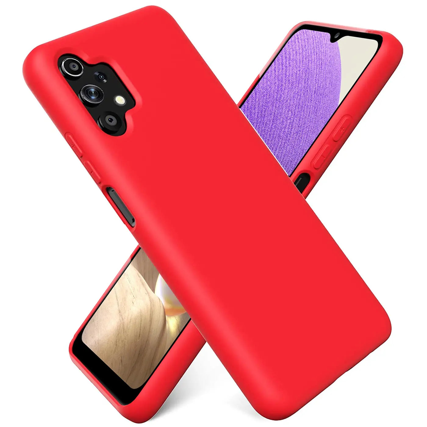 Rote Silikonhülle für Samsung Galaxy A13 4G, von vorne, mit Mikrofaser-Innenfutter.