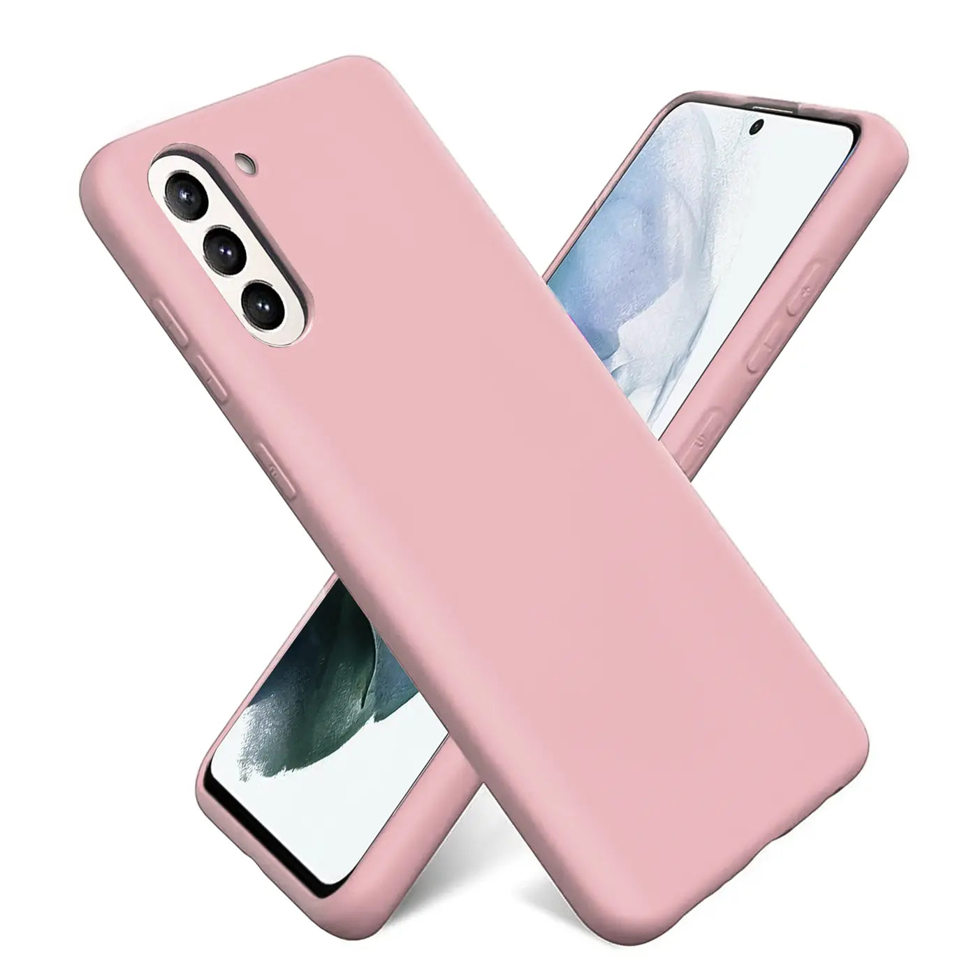 Rosa Silikonhülle für Samsung Galaxy A13 5G / A04s, von schräg oben fotografiert.