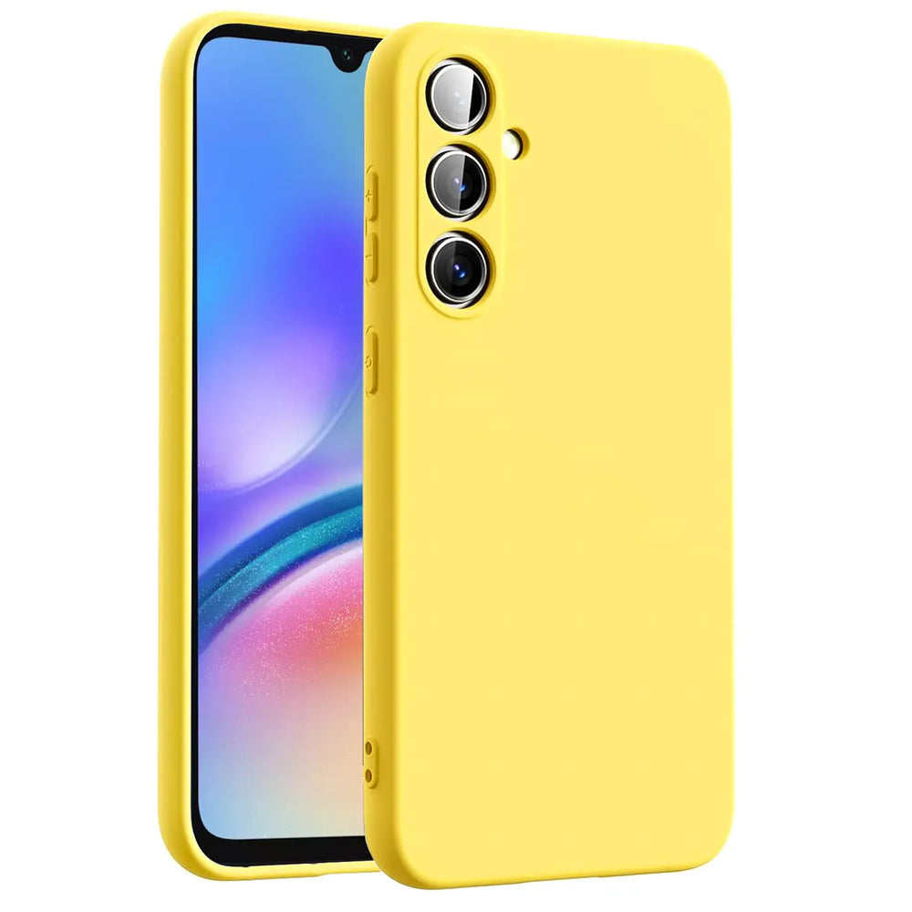 Gelbe Silikonhülle mit Mikrofaser-Innenfutter für Samsung Galaxy A16 5G, Rückansicht