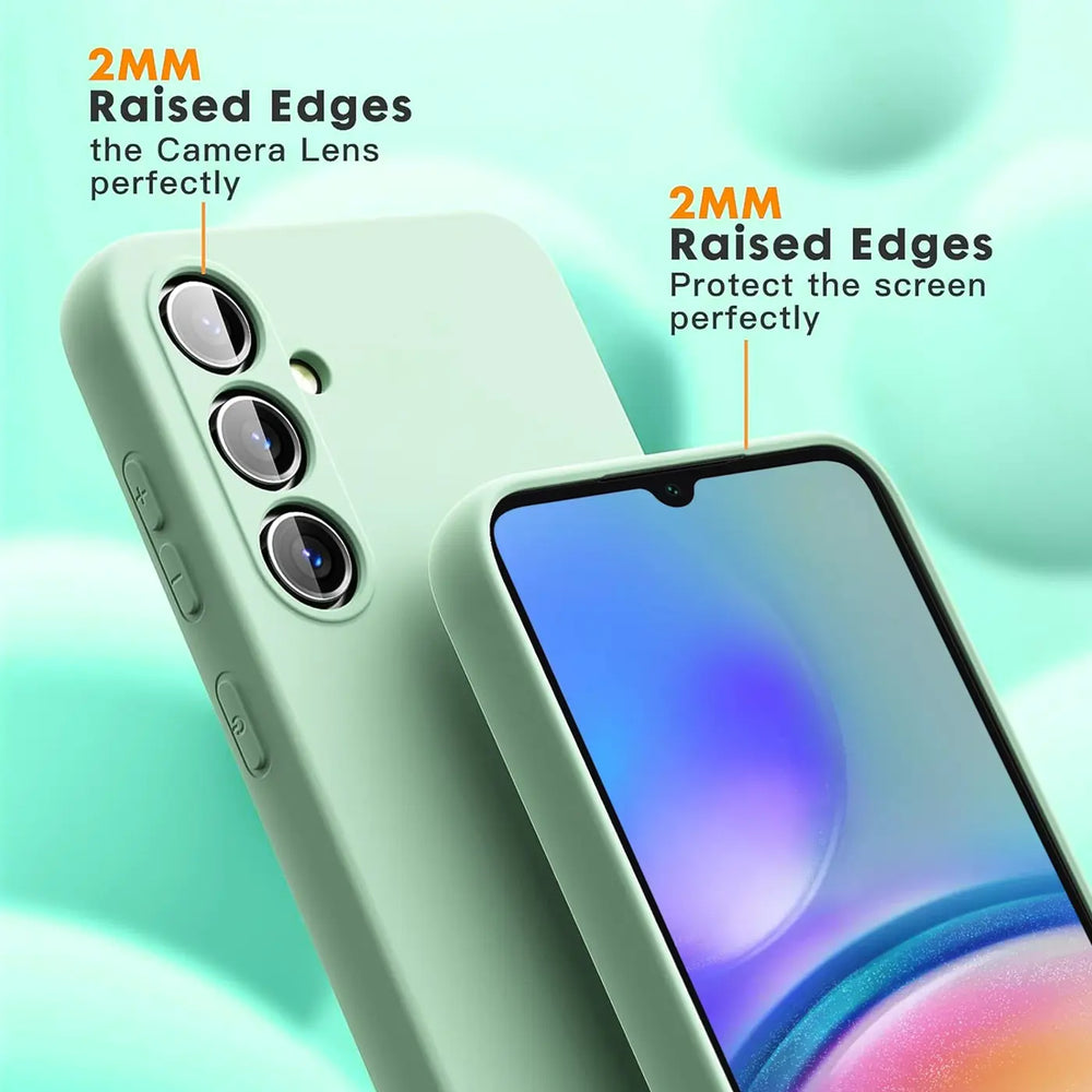 Helle grüne Silikonhülle für Samsung Galaxy A16 5G, Nahaufnahme, Rückseite und Vorderseite