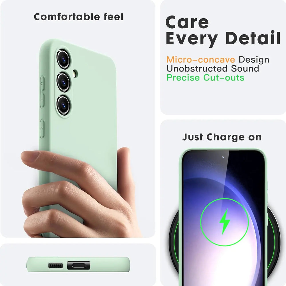 Grüne Silikonhülle für Samsung Galaxy A16 5G, Seitenansicht, Ladeansicht