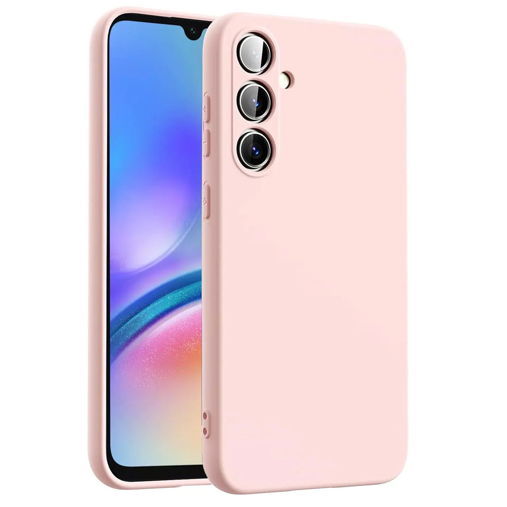 Rosa Silikonhülle mit Mikrofaser-Innenfutter für Samsung Galaxy A16 5G, Seitenansicht.