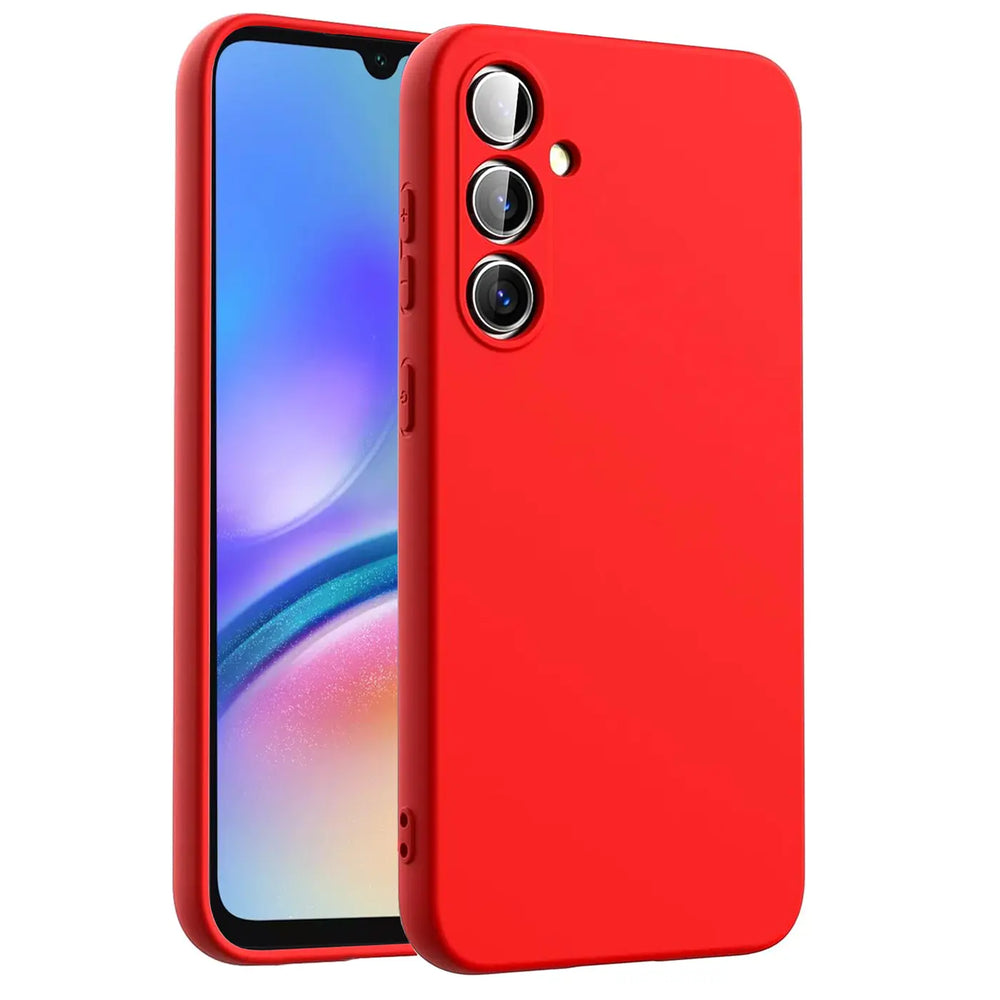 Rote Silikonhülle für Samsung Galaxy A16 5G, von hinten, von oben links.
