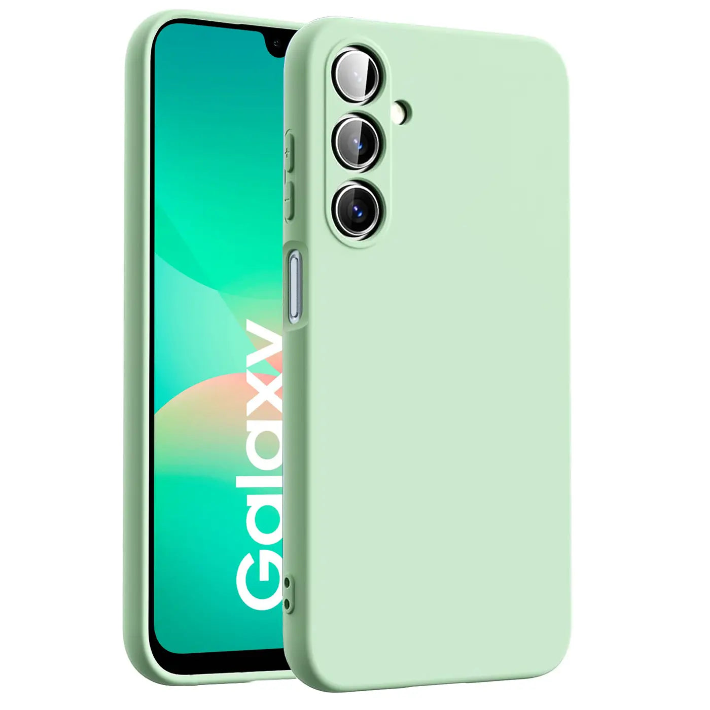 Helle mintgrüne Silikonhülle für Samsung Galaxy A17 5G, von schräg vorne