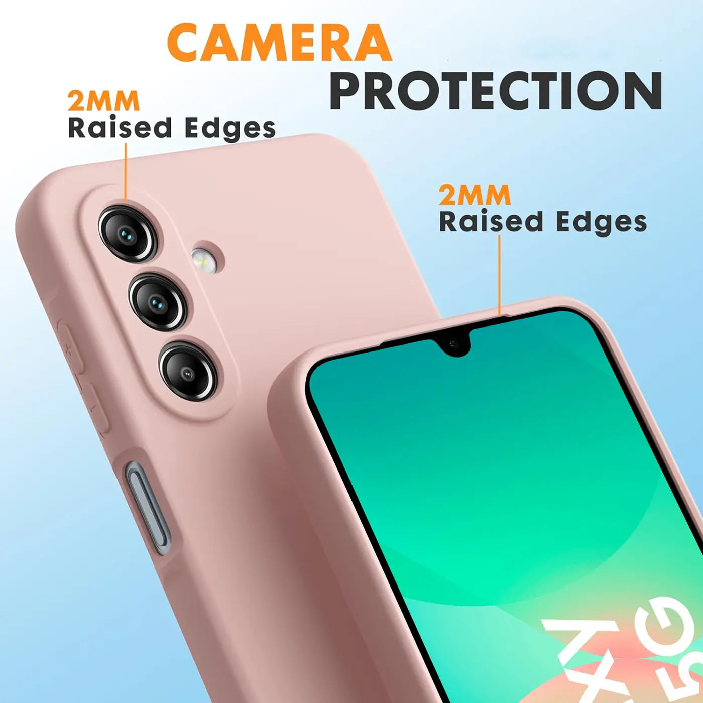 Rosa Silikonhülle für Samsung Galaxy A17 5G, Nahaufnahme, Rückseite und Vorderseite