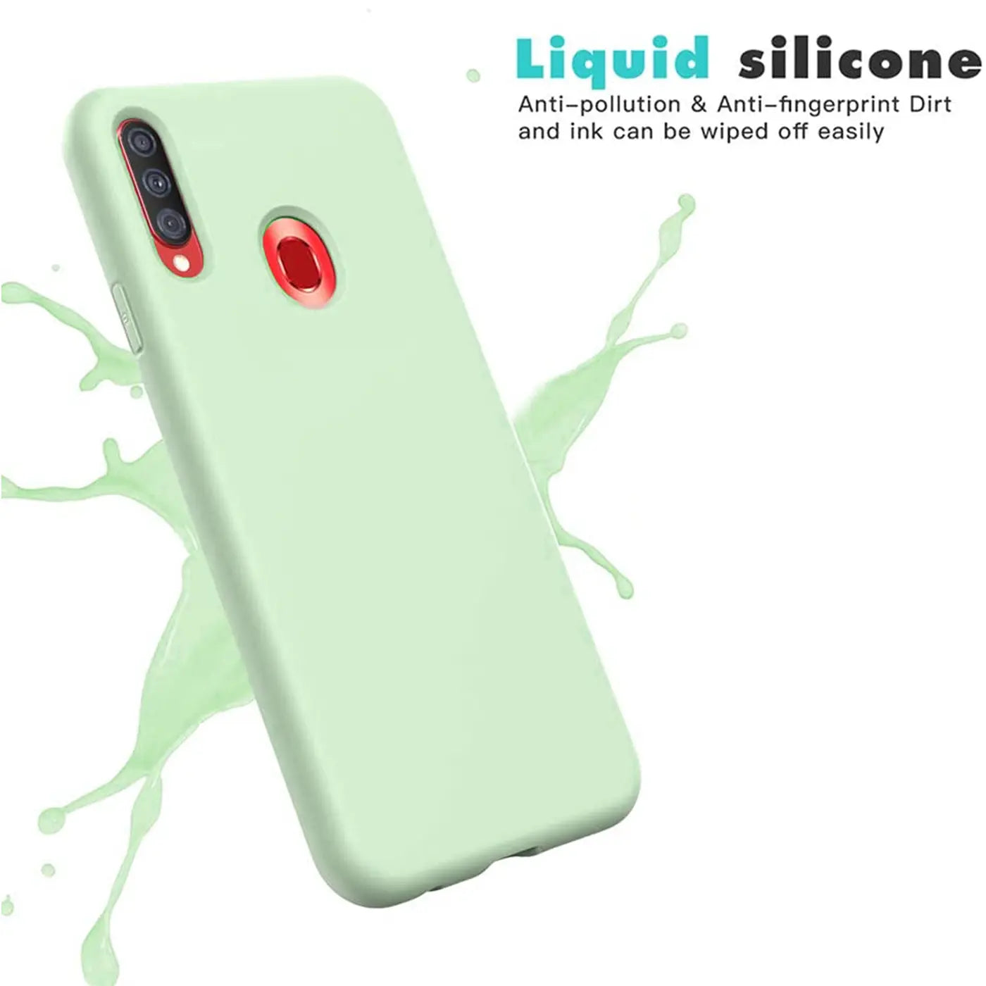 Helle mintgrüne Silikonhülle für Samsung Galaxy A20s, von schräg oben fotografiert.