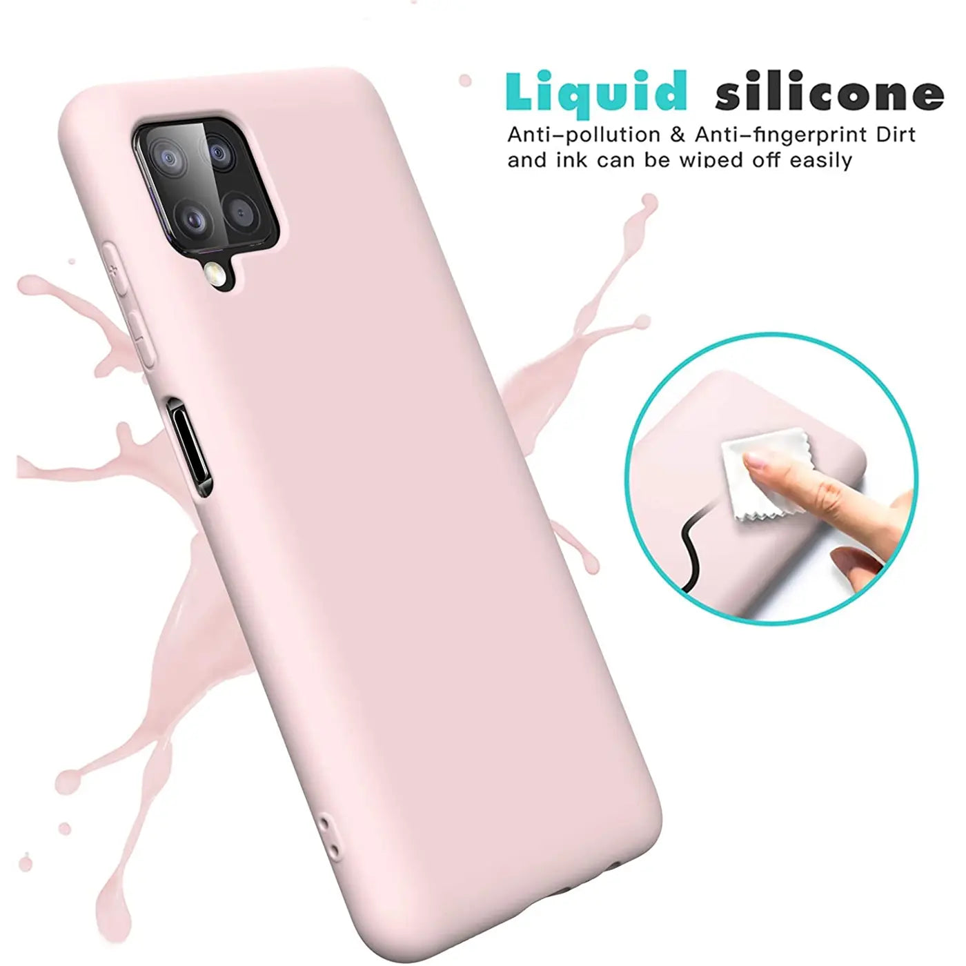 Helles Rosa Silikonhülle, von schräg oben, zeigt Kameraaussparung eines Smartphones.