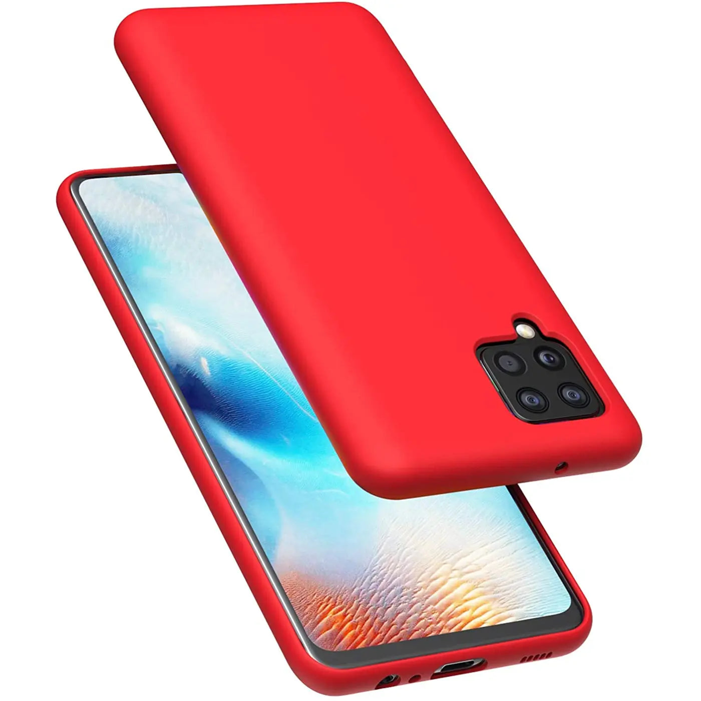 Rote Silikonhülle auf Samsung Galaxy A22 4G/M32/M22, Seitenansicht.