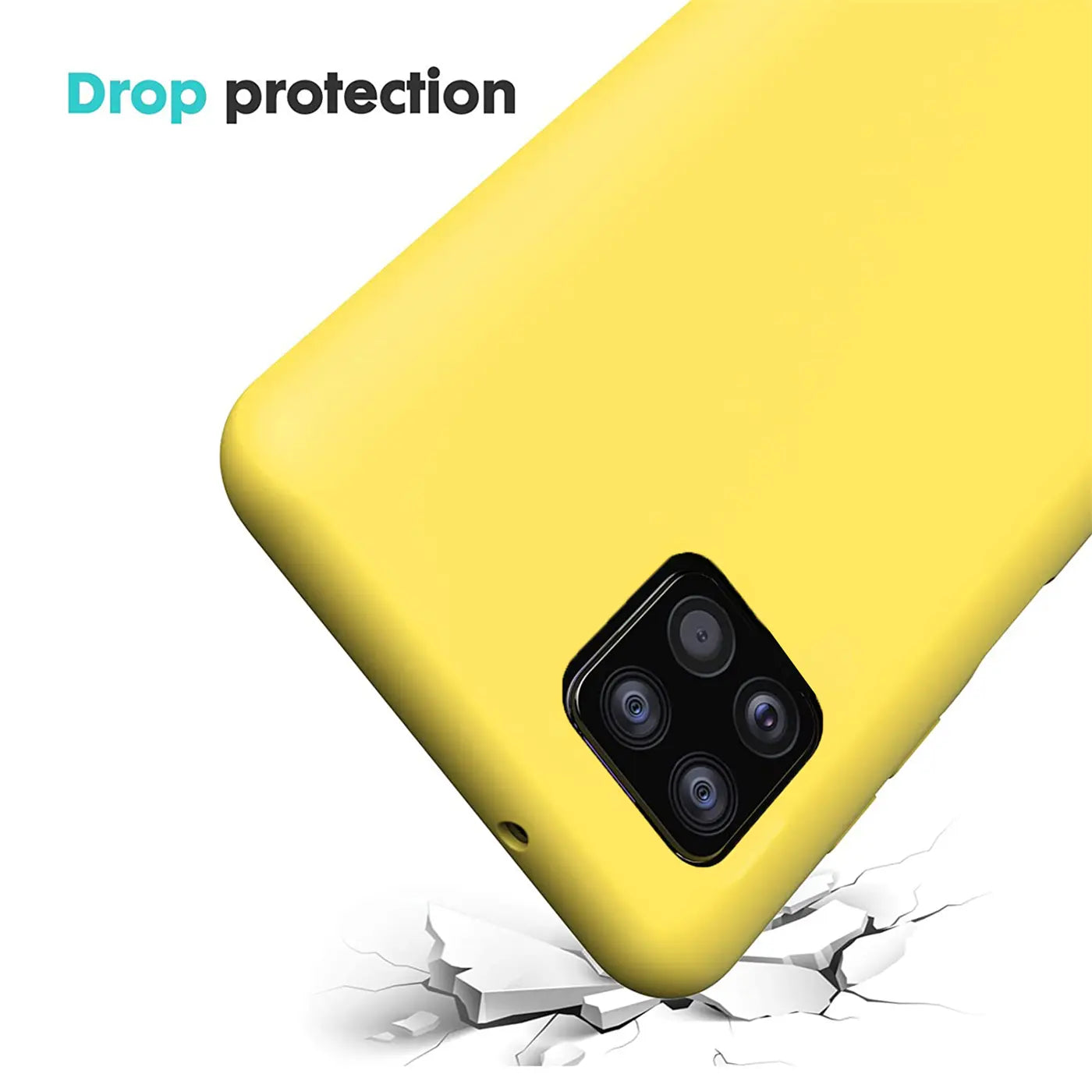 Gelbe Silikonhülle für Samsung Galaxy A22 5G, Rückansicht, Nahaufnahme