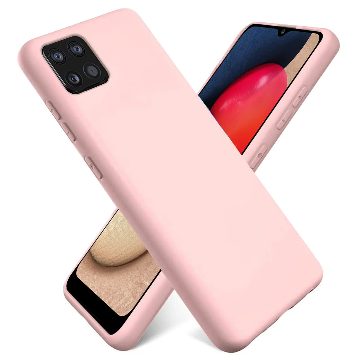 Rosa Silikonhülle für Samsung Galaxy A22 5G, von schräg oben, Mikrofaser-Innenfutter.