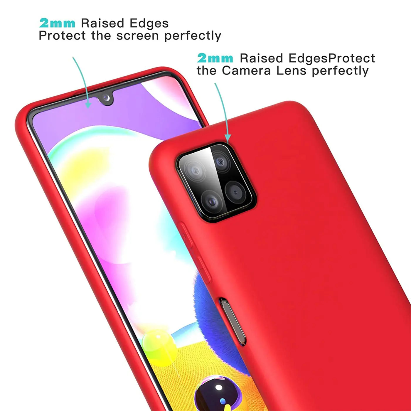 Rote Silikonhülle für Samsung Galaxy A22 5G, Nahaufnahme, Rückseite und Bildschirm