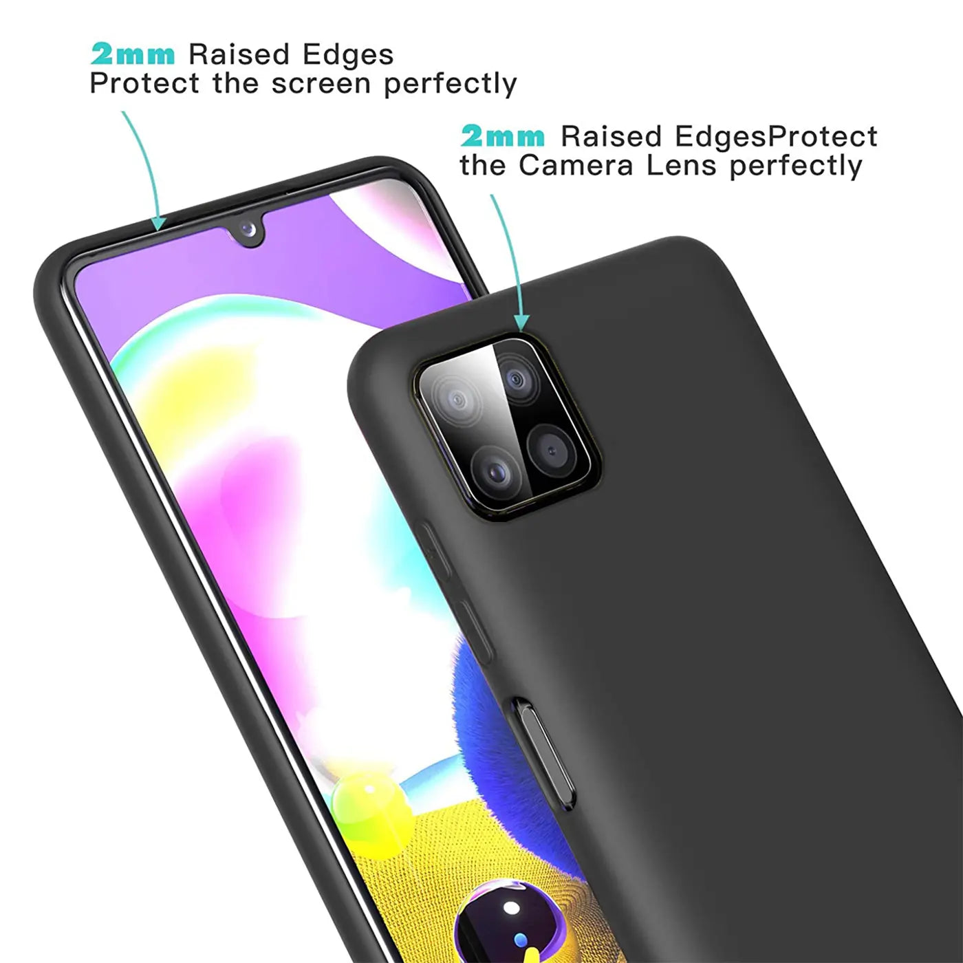 Schwarze Silikonhülle auf Samsung Galaxy A22 5G, Seitenansicht.