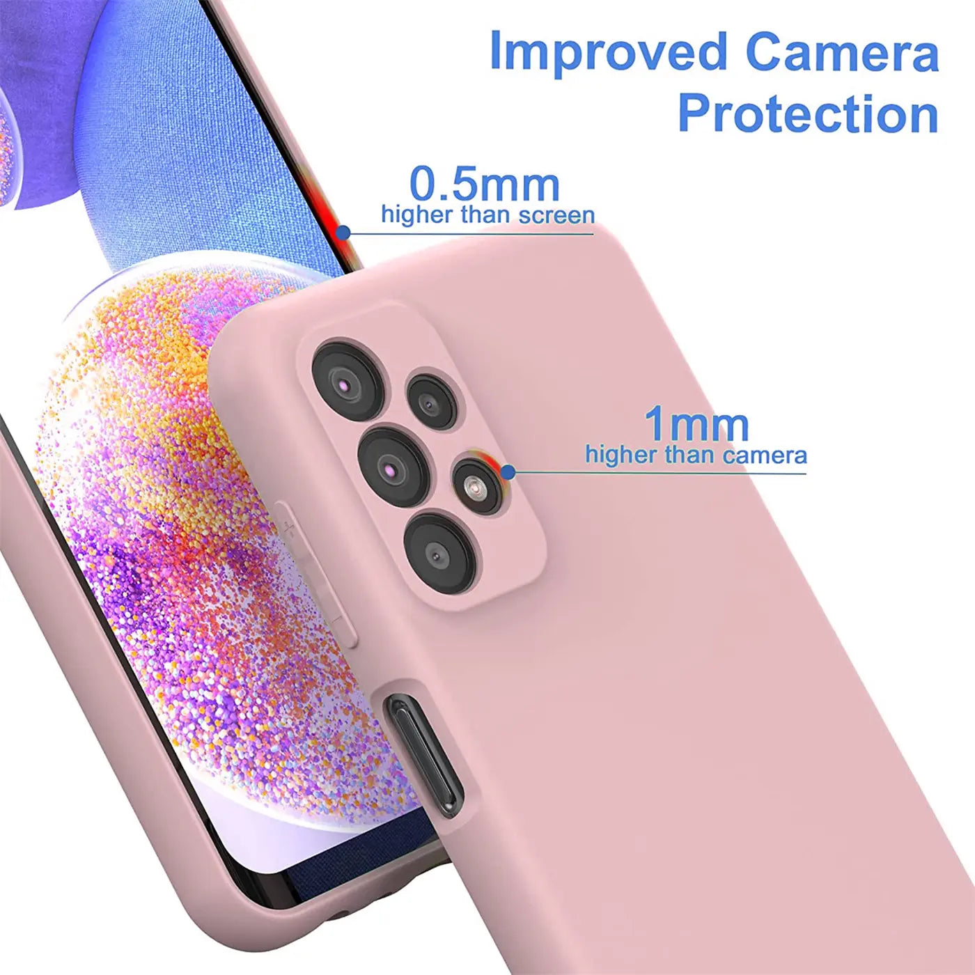 Rosa Silikonhülle auf Samsung Galaxy A23 5G, Nahaufnahme, Rückseite