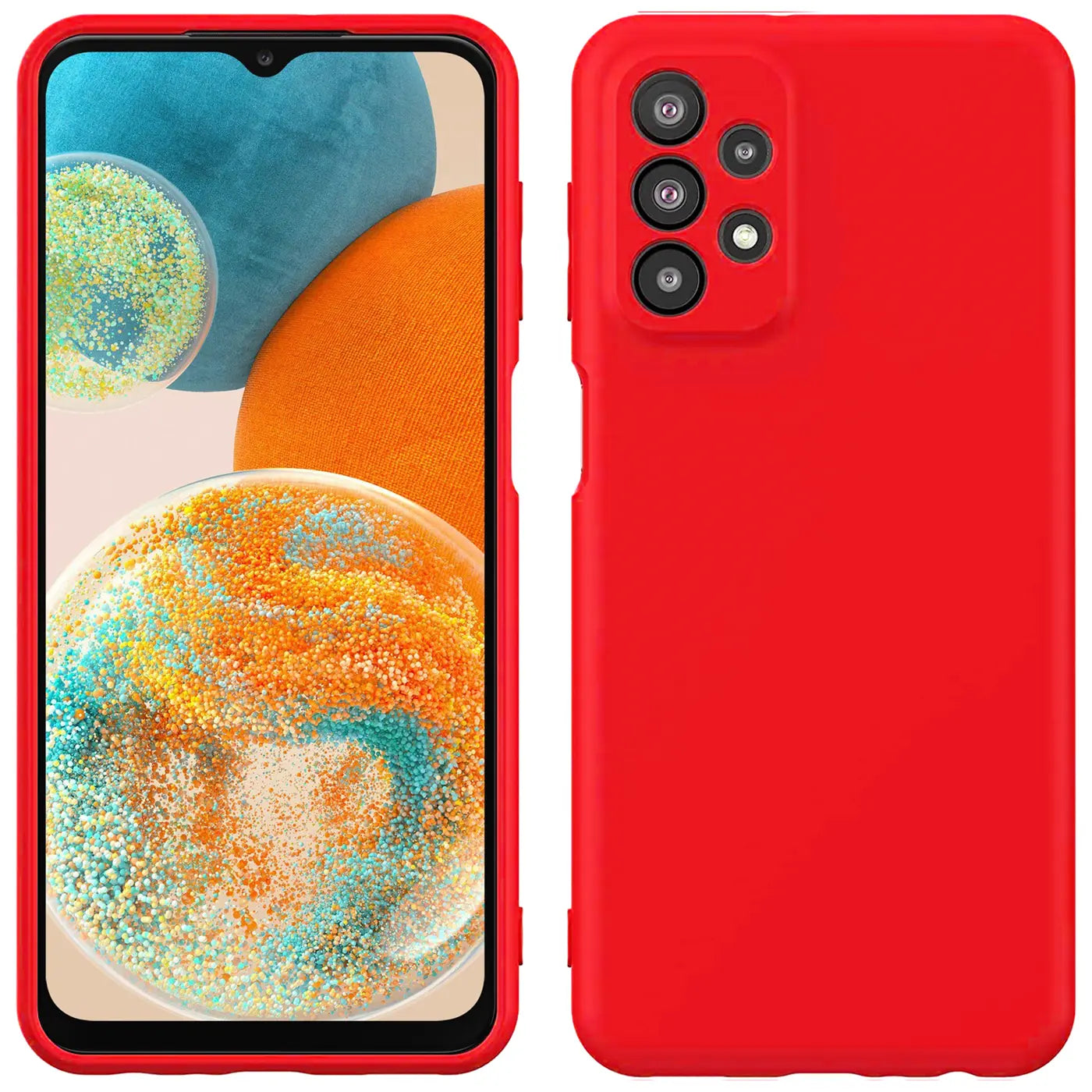 Rote Silikonhülle für Samsung Galaxy A23 5G, Vorder- und Rückansicht