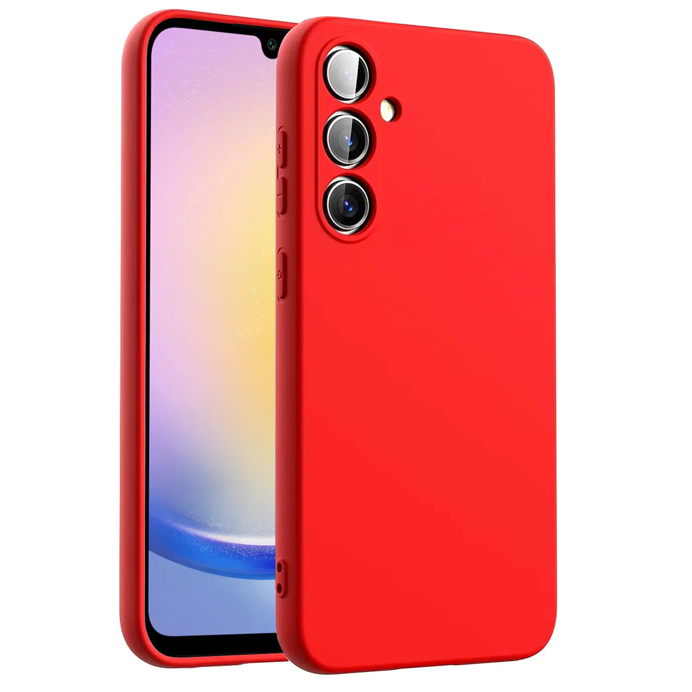 Rote Silikonhülle mit Mikrofaser-Innenfutter für Samsung Galaxy A25 5G, Rückansicht.