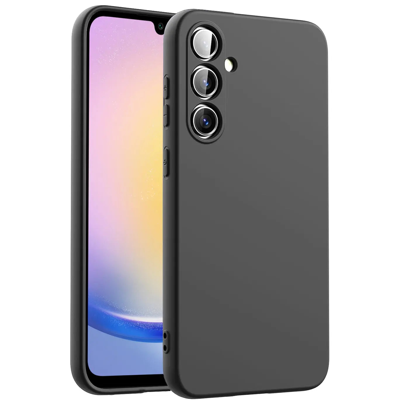 Dunkelgraue Silikonhülle mit Mikrofaserfutter für Samsung Galaxy A25 5G, von schräg oben