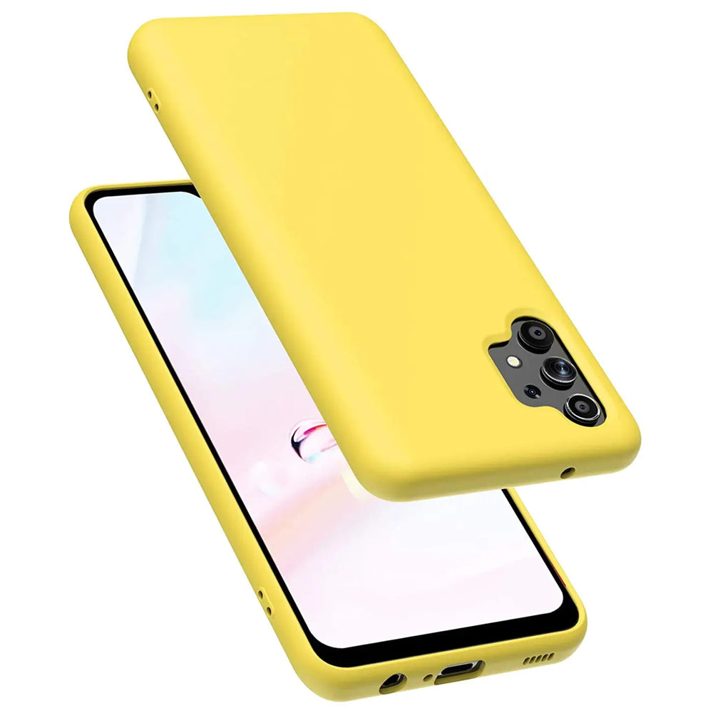 Gelbe Silikonhülle für Samsung Galaxy A32 5G, von vorne/oben gesehen.