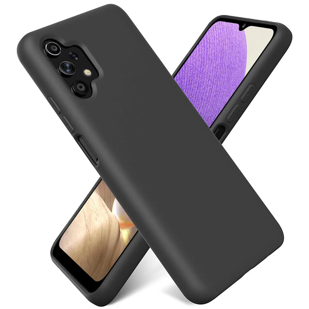 Schwarze Silikonhülle, Vorderansicht, Samsung Galaxy A32 5G.